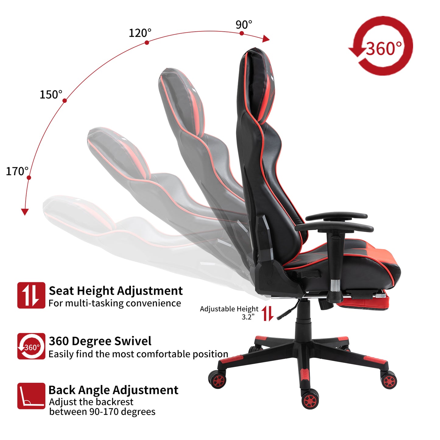 Gaming Chair with Footrest and Massage